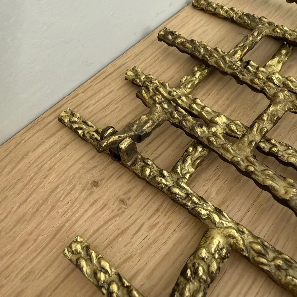 Vintage Brutalist Gold Metal Folding Menorah Candelabra Mid Century Modern 9 Arm